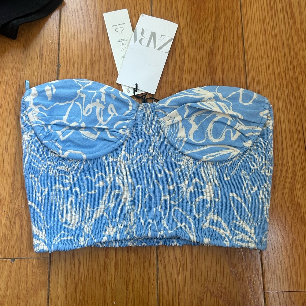 Zara Blue and Cream Patterned Bustier